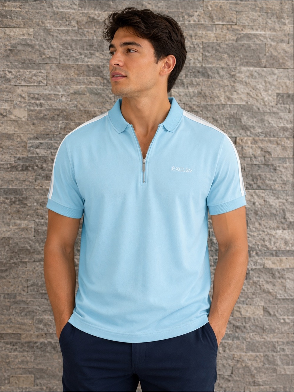 EXCLSV Light Blue Polo Shirt size S 100% cotton